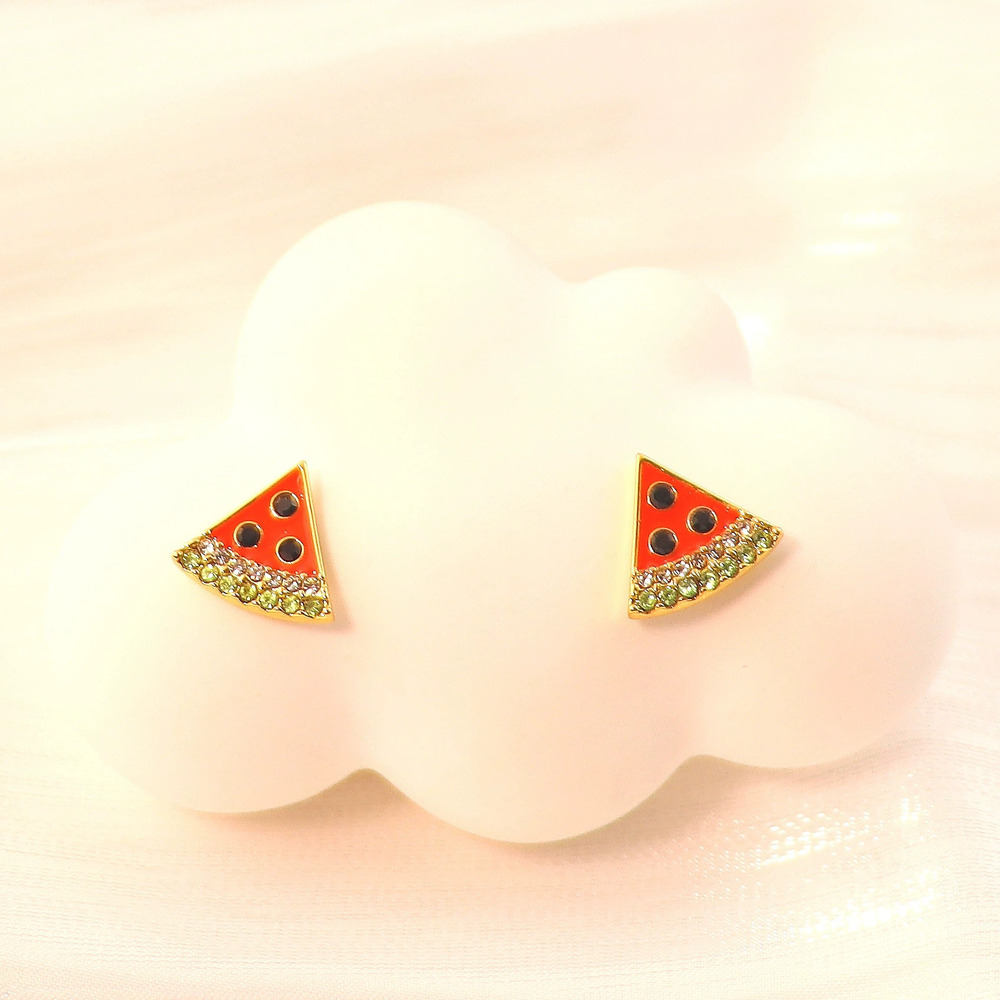 Kate SPADE US Watermelon Enamel Diamond Silver Stud Earrings Micro Pave
